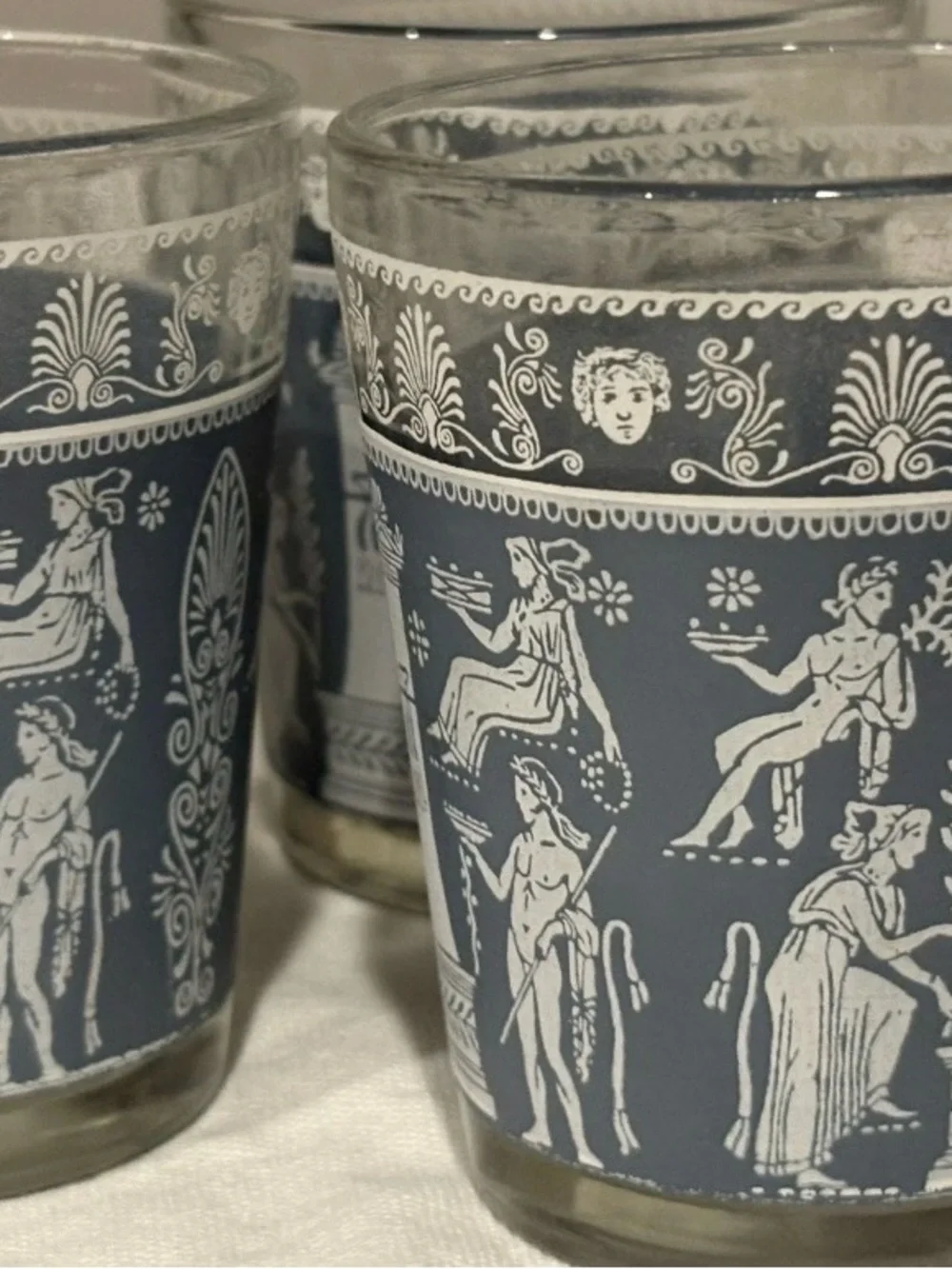 3 Blue Classic Neoclassical Glass Tumbler - Set of Decorative Drinking Glasses
